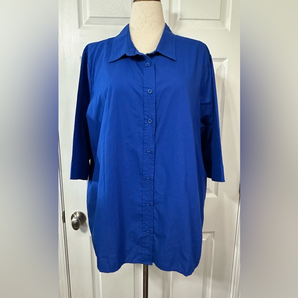 Royal Blue Shirt Women's XXL Button Down 3/4 Wide sleeve